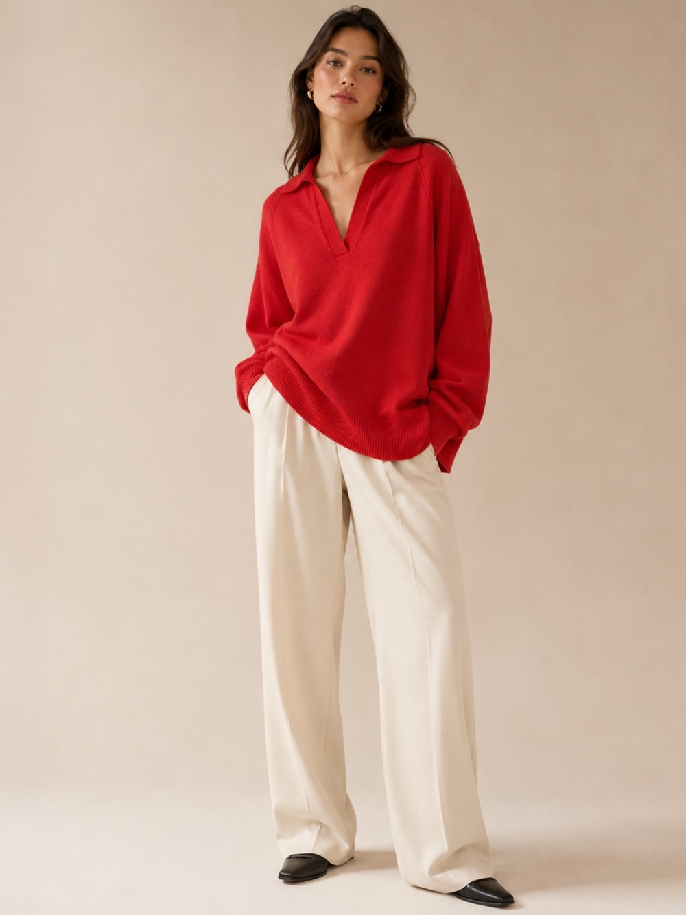 aerie Oversize Bright Red Textured Knit Sweater